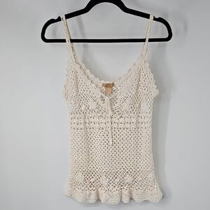 Twenty One Crochet Empire Waist Peplum Hem Milkmaid Sexy Fem Boho Top Sz:M-L